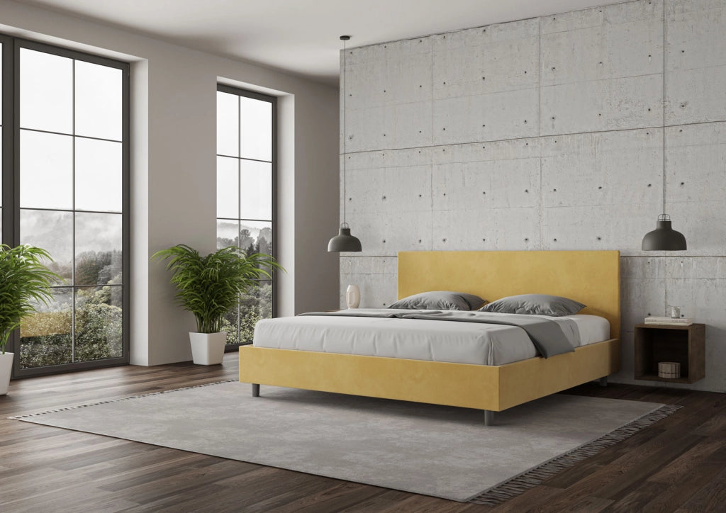 BS COM Letto senza rete imbottito 180x190 microfibra ocra