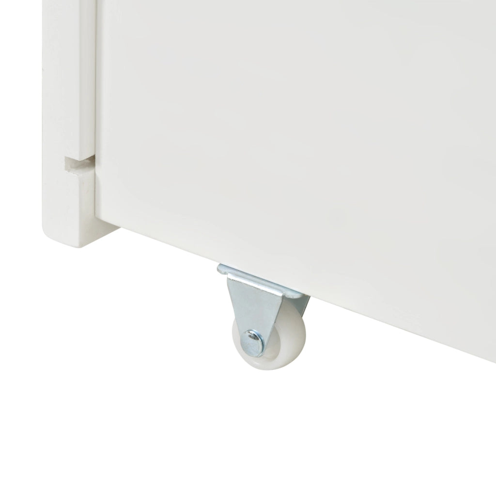 Cassetti contenitore con ruote in MDF bianco; set da 2