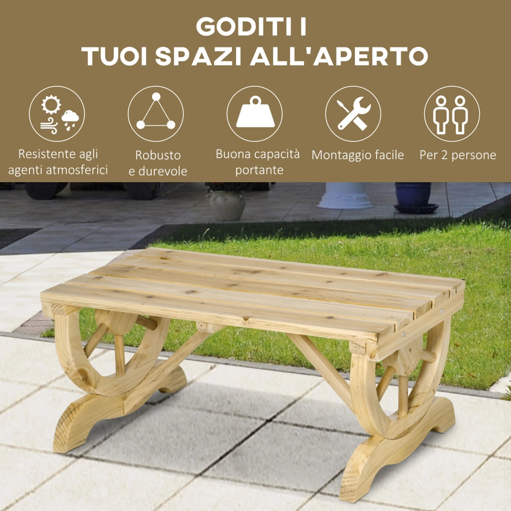 Panchina da Giardino 2 Posti Legno Massello ¨C Xylo ¨C Gambe Ruota Carro 98x50x39.5cm