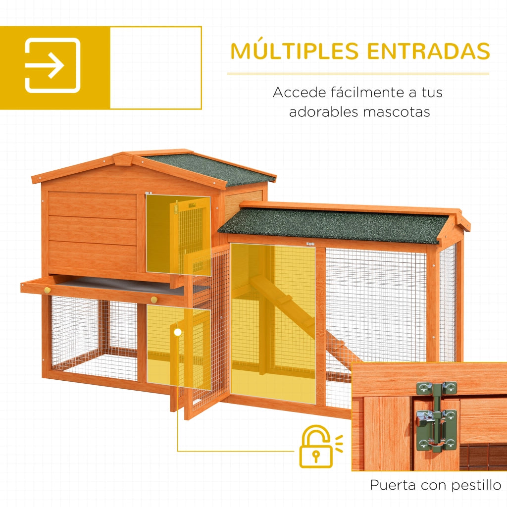Gabbia per Conigli da Esterno ¨C Xylo ¨C Legno Naturale con Tetto 150x45x85 cm
