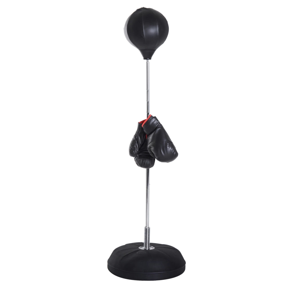 Punching Ball da Terra con Guantoni. Altezza Regolabile 126-144 cm e Base Riempibile. Nero