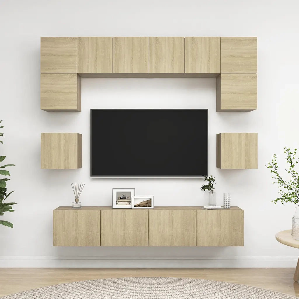 Set di Mobili TV 8 pz | Armadietto TV | Mobile Porta TV Rovere Sonoma in Legno Multistrato