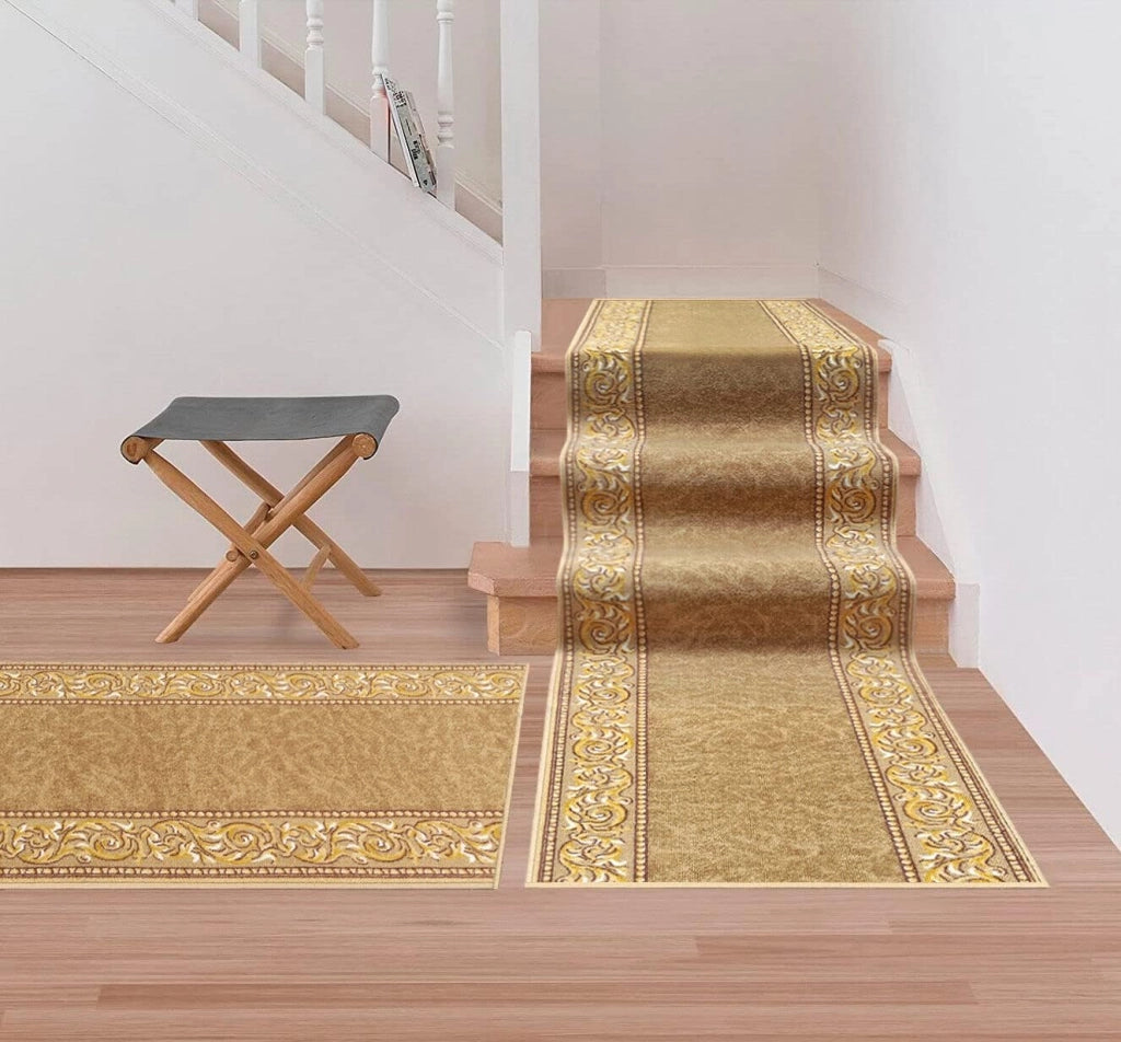 Passatoia Scala Bordata 67x1000 cm Ingresso Corridoio Tappeto Cucina Gradini Stile Barocco Beige