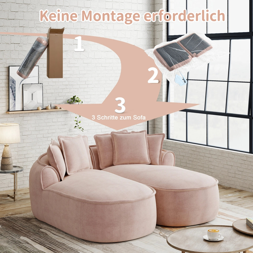 Divano modulare convertibile 2 moduli - con seduta profonda e cuscini - in chenille rosa