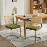 Set 2 Sedie da Pranzo in Velluto con Schienale in Rattan ¨C Xylo ¨C Verde, Gambe Cromate