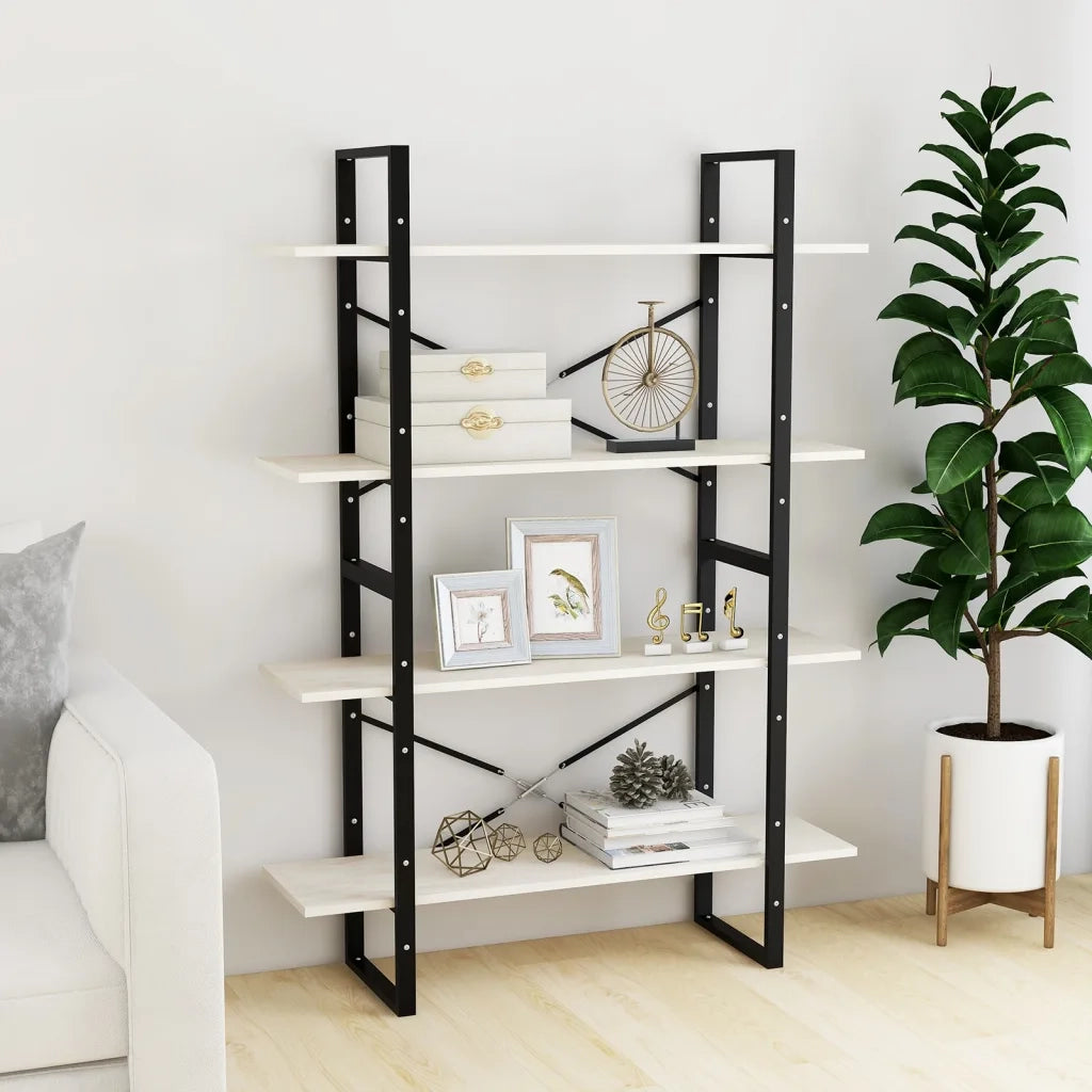 Libreria a 4 Ripiani-Scaffale per Libri-Mobile di Stoccaggio Bianca 100x30x140 cm in Massello di Pino