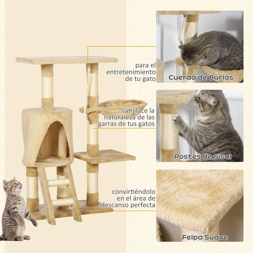 Tiragraffi per gatti con casetta e scala ¨C Xylo ¨C 55x30x95 cm marrone felpa