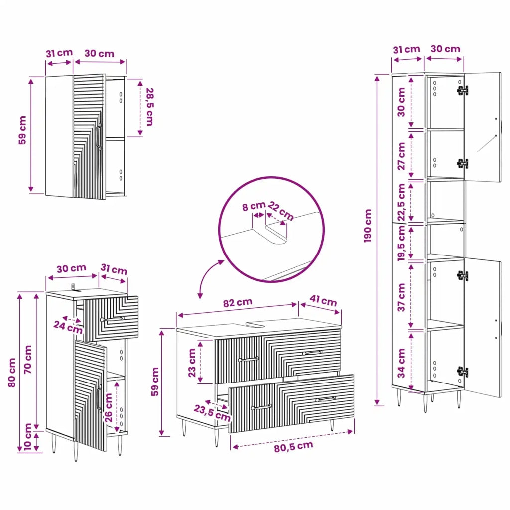 Set di Mobili da Bagno da 4 Pezzi HAARLEM Rovere Fumo 3417941