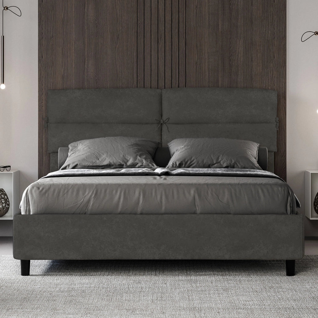 BS COM Letto matrimoniale con rete imbottito 160x210 microfibra grigio