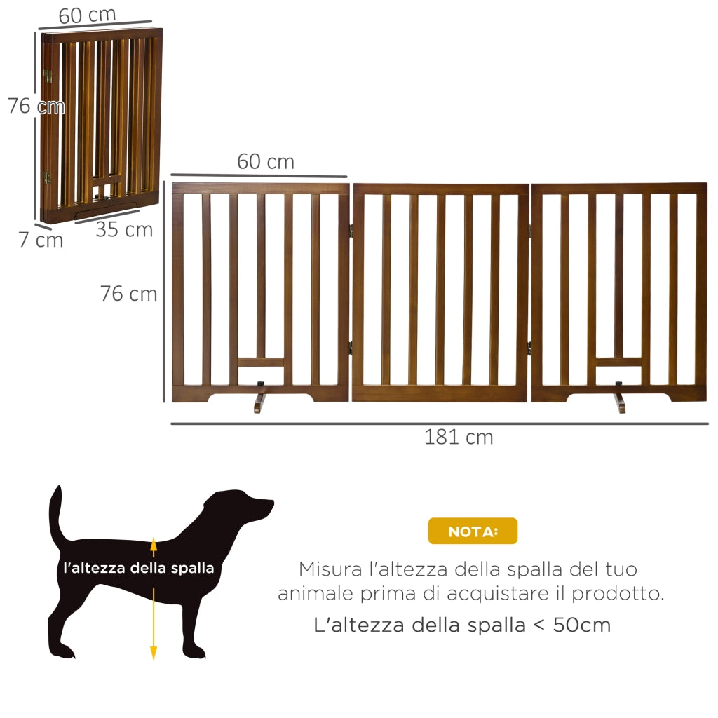 Cancello per Cani Pieghevole 3 Pannelli ¨C Zephmum ¨C Legno Pino Marrone Scuro 181x35x76 cm
