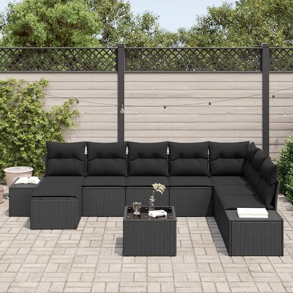 Set Divano da Giardino con cuscino 8 pcs Nero polyrattan