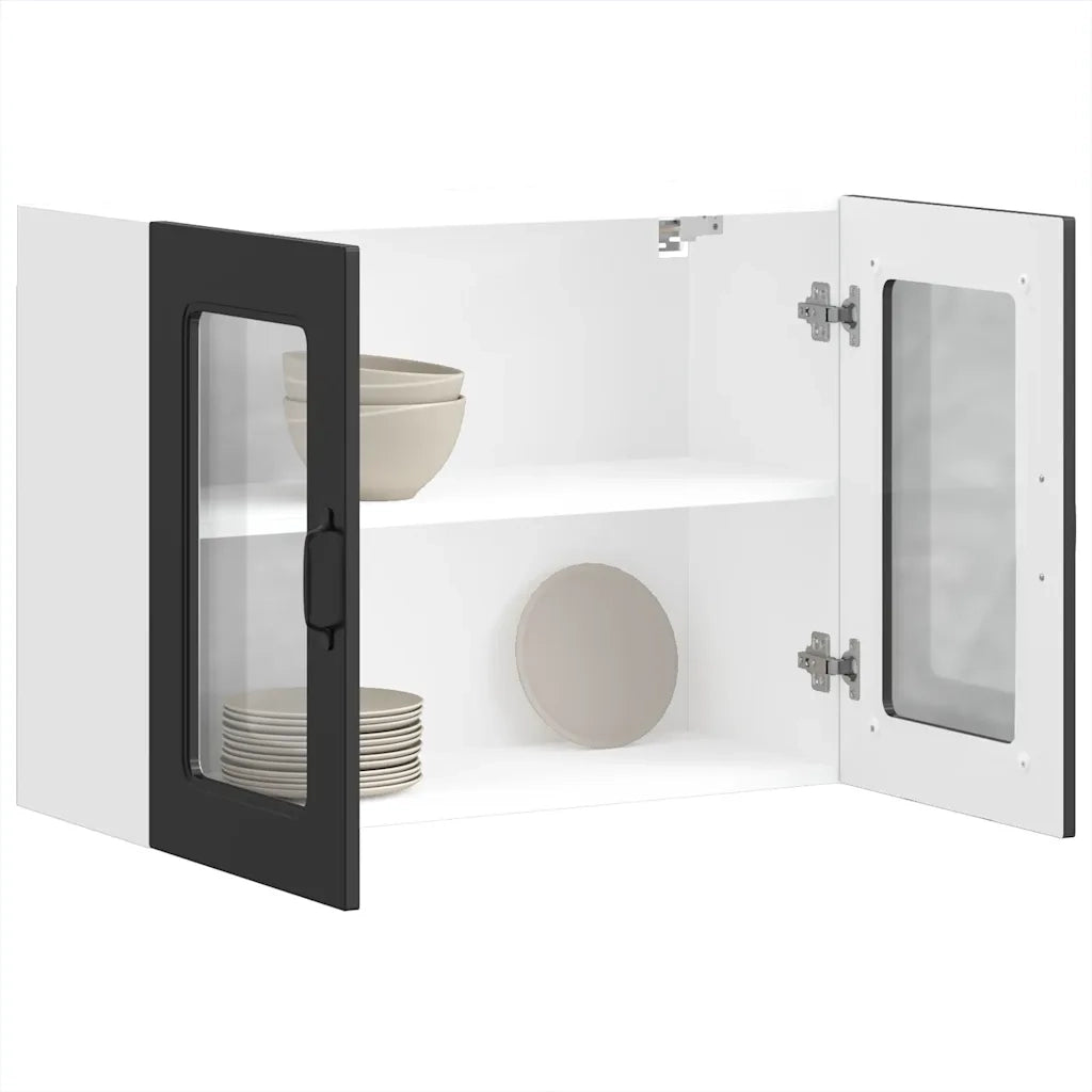 Pensile da Cucina con Porta in Vetro Kalmar Nero Truciolato 853608
