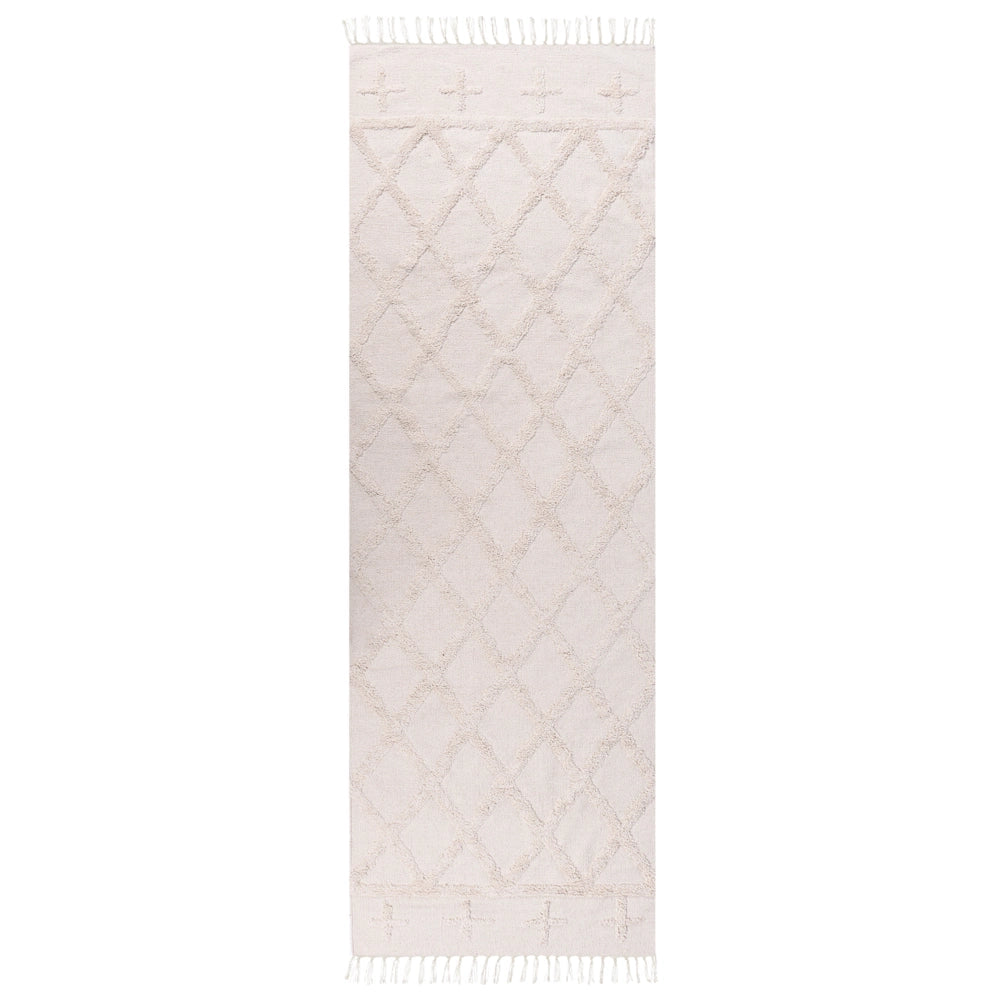 Tappeto geometrico cotone in stile boho 80 x 230 cm beige camera da letto salotto