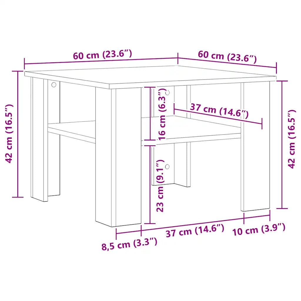 Tavolino da Salotto Grigio Cemento 60x60x42cm Legno Multistrato 800211
