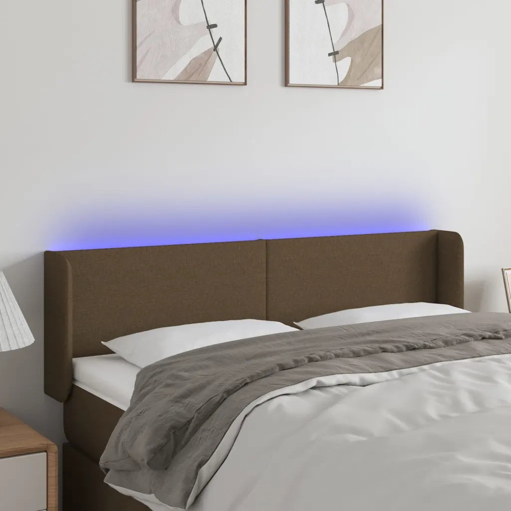 Testiera a LED Marrone Scuro 147x16x78/88 cm in Tessuto 3122957