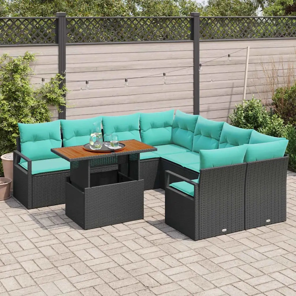 Set da Pranzo per Giardino con cuscino 9 pcs Nero e Verde acqua 3349696