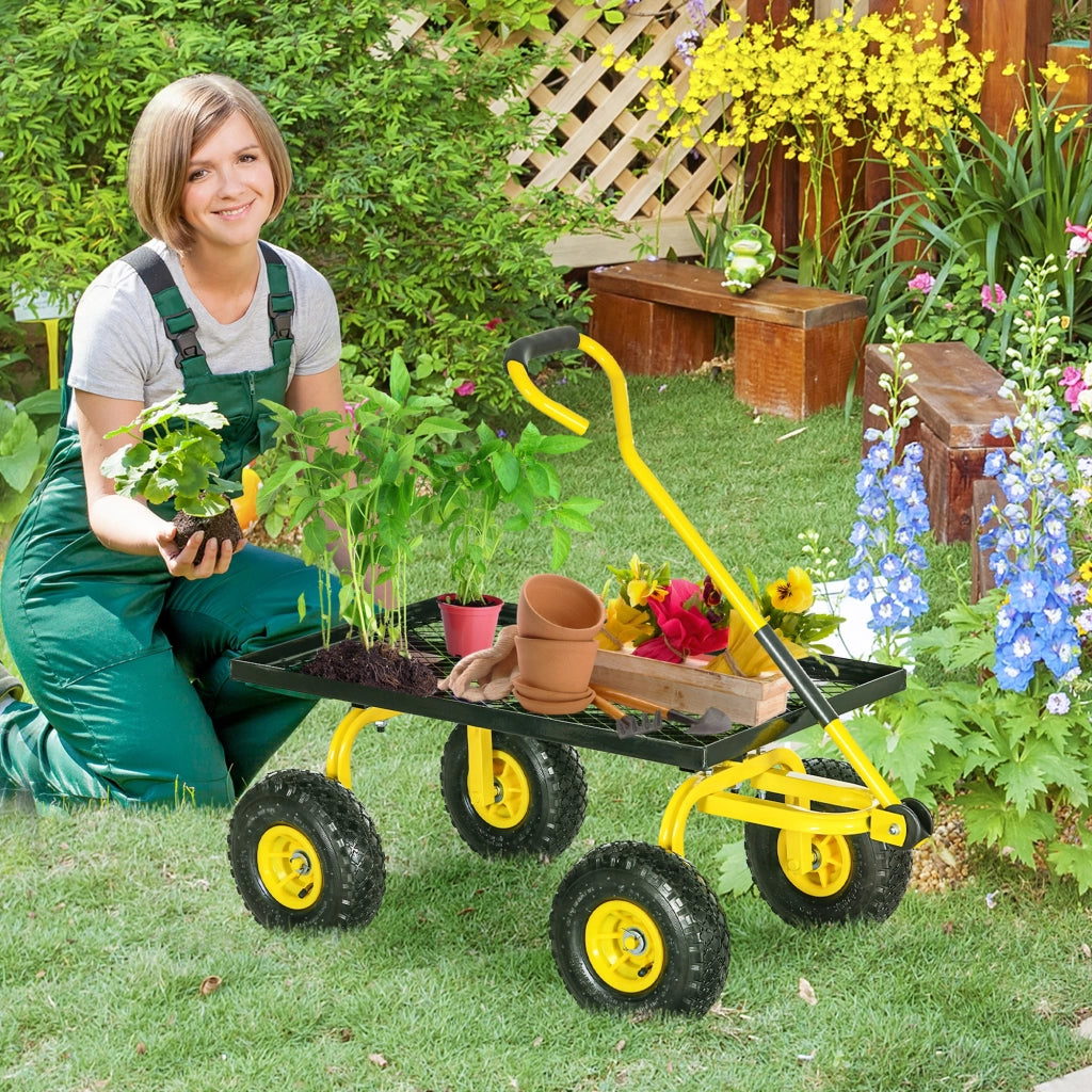 Carrello da Giardino in Acciaio con Capacit¨¤ 150 kg e Maniglia Rivestita, 94x48.5x100 cm, Giallo e Nero