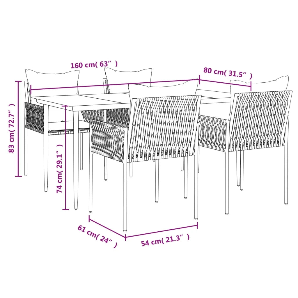 Set Pranzo da Giardino 5pz con Cuscini in Polyrattan e Acciaio 3187057