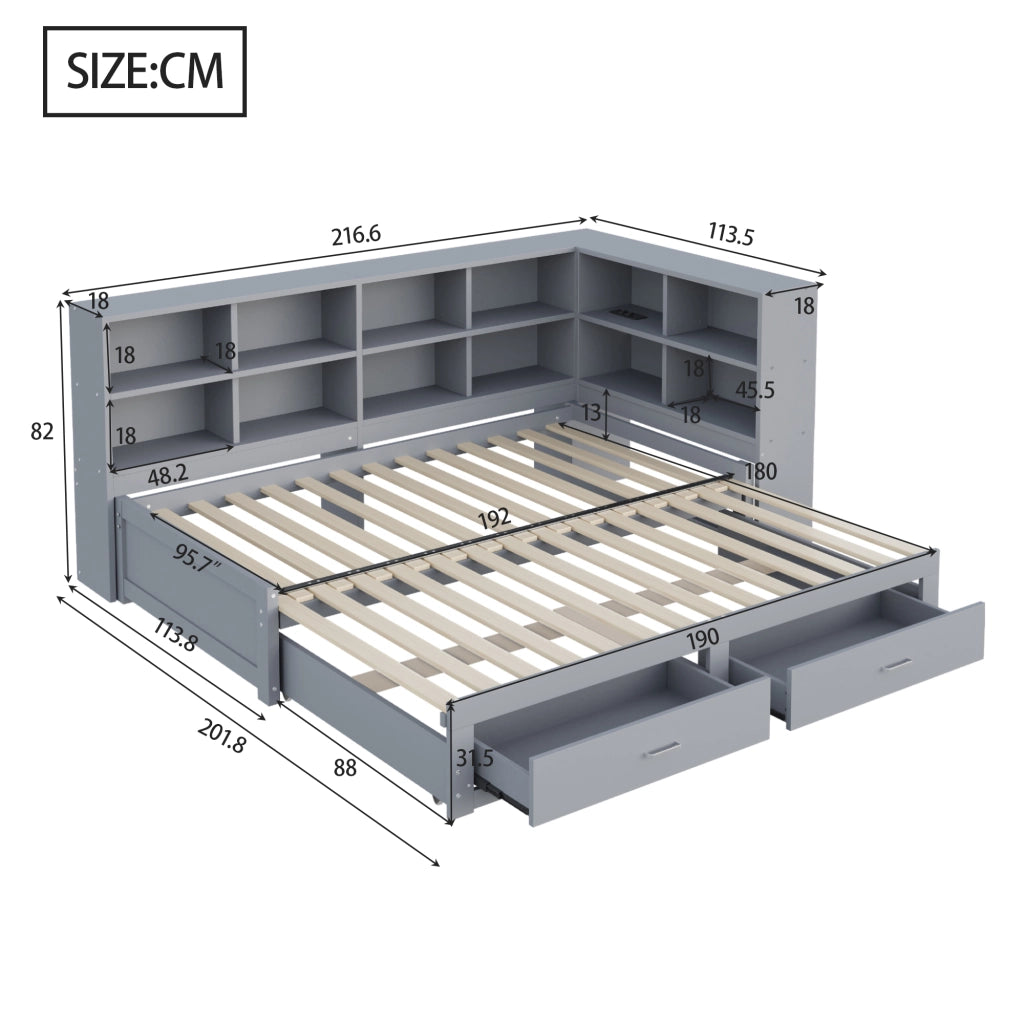 Letto estraibile con funzione divano in legno grigio 180x190 cm
