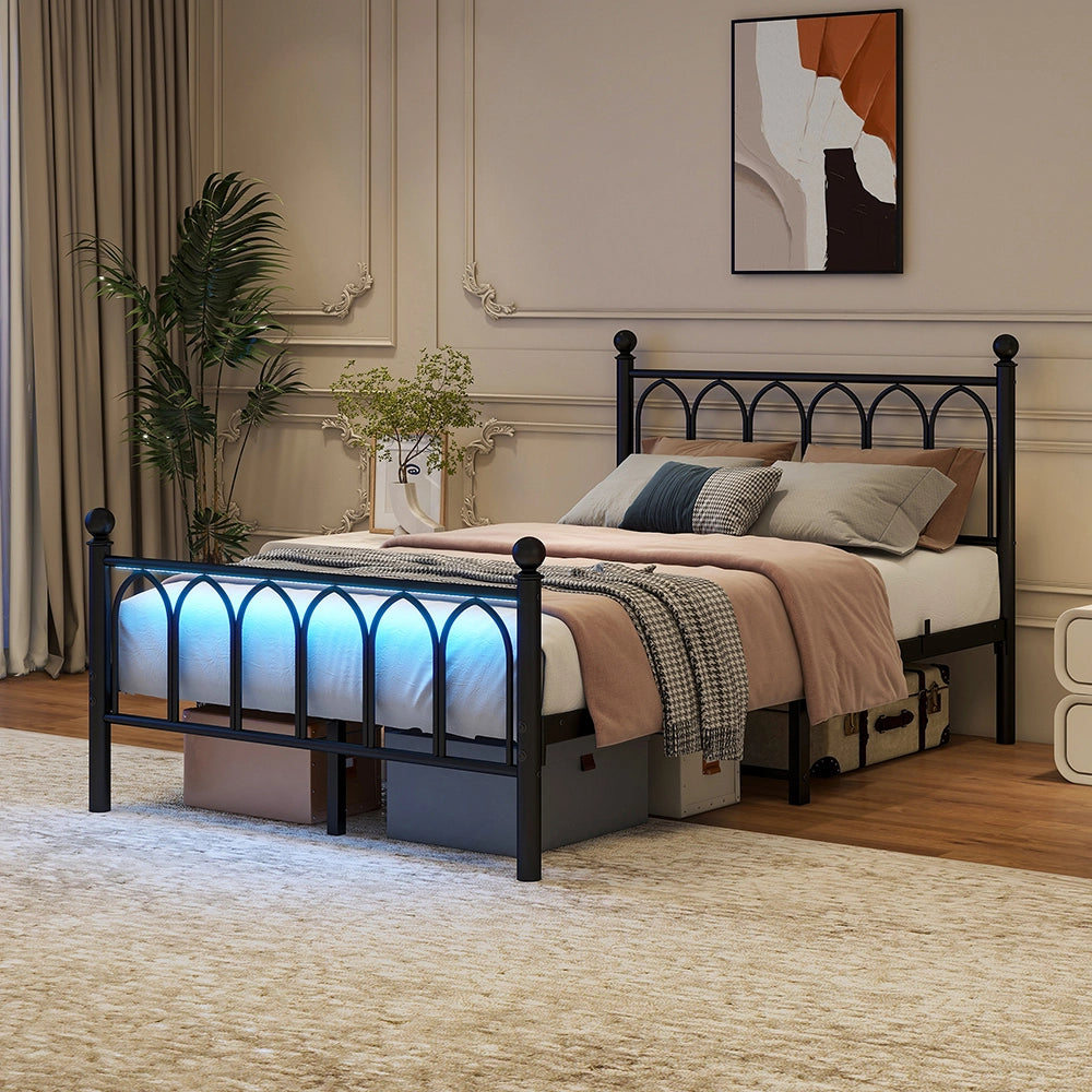 Letto metallo - Xylo - 120x200 cm USB vintage nero