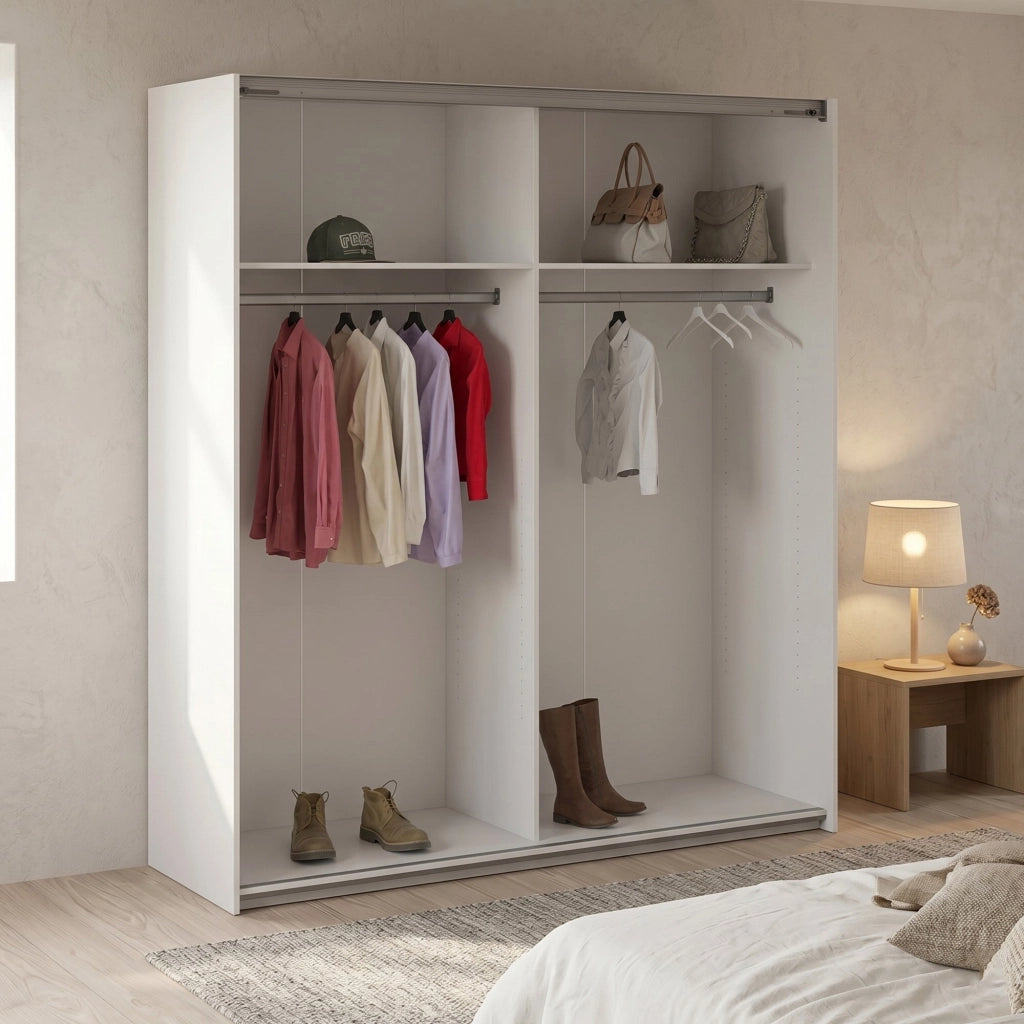 Armadio Camera da Letto Isabeau, Guardaroba Grande 2 Ripiani, 59x200h cm Bianco