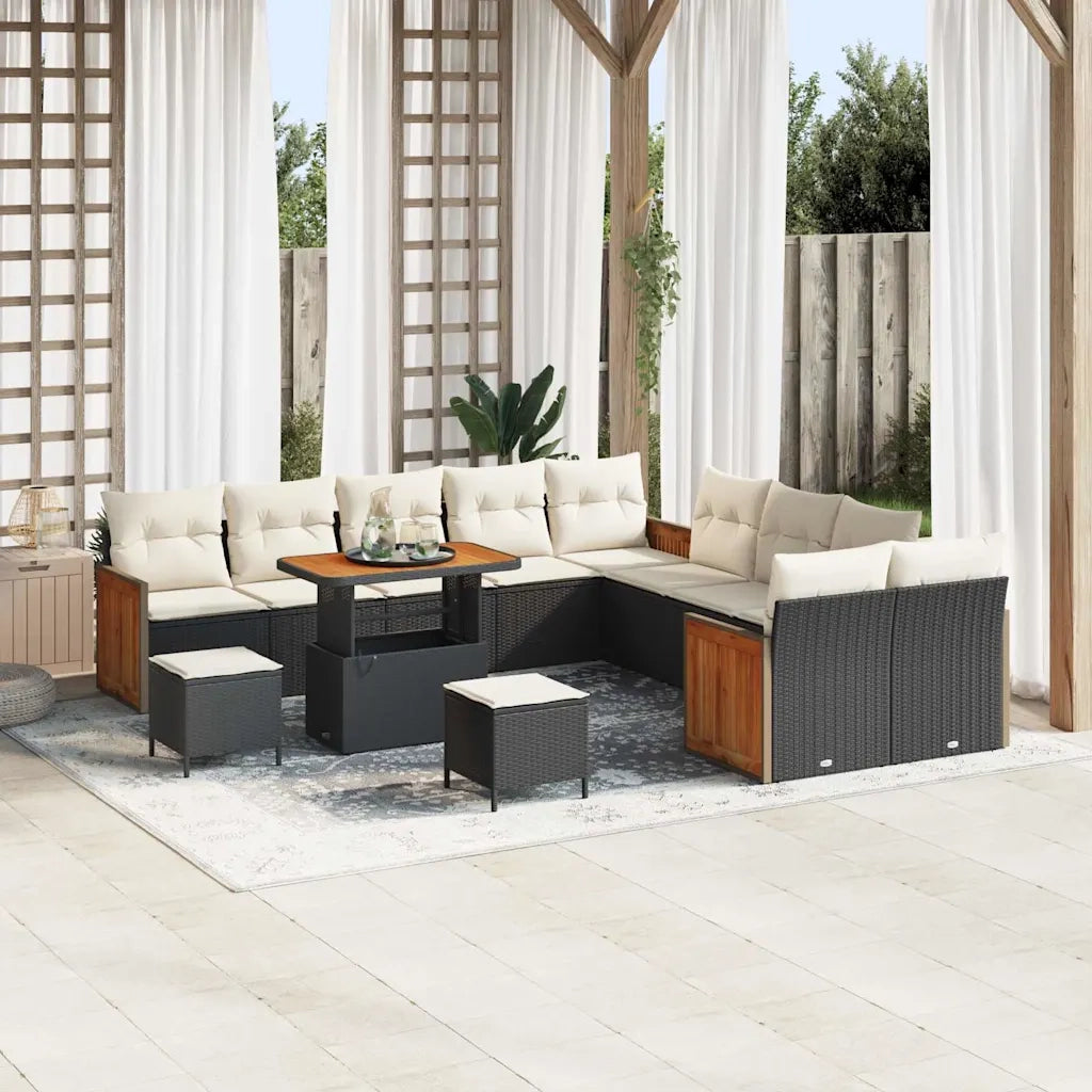 Set Divano da Giardino 17 pcs Nero e Crema polyrattan