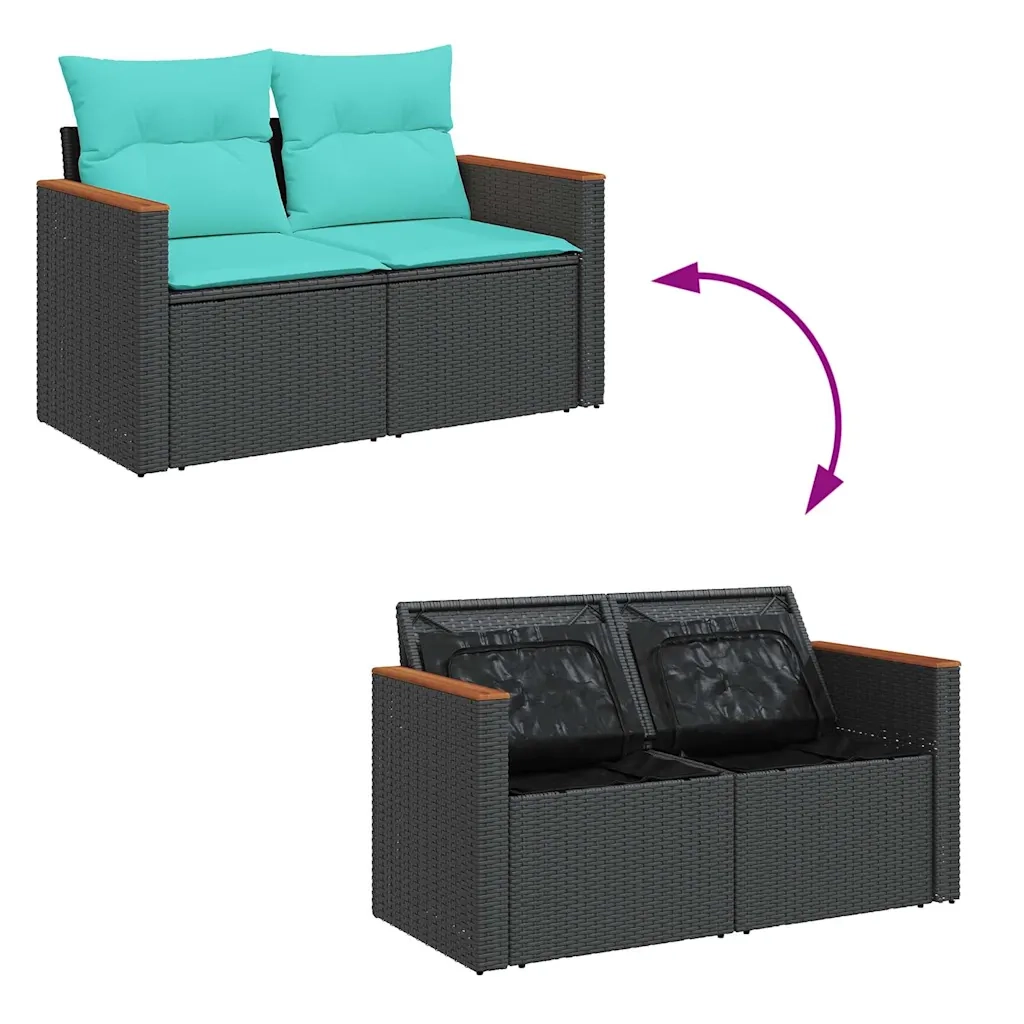 Set Divani da Giardino con Cuscini 7pz Nero Polyrattan 3325921