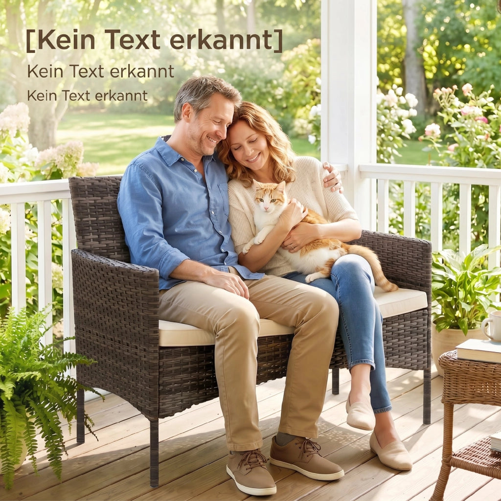 Divano 2 posti in rattan per giardino ¨C Minimal ¨C Tessuto khaki, struttura in acciaio