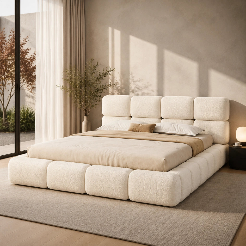 letto imbottito bouclé bianco 200 x 200 cm