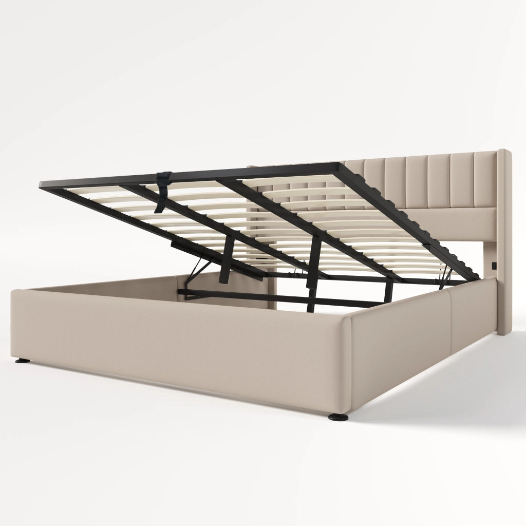 letto imbottito lino beige 180x200 cm