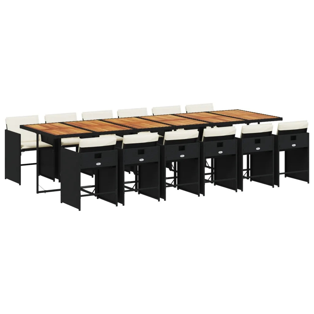 Set da Pranzo da Giardino 13pz con Cuscini Nero in Polyrattan 3211131