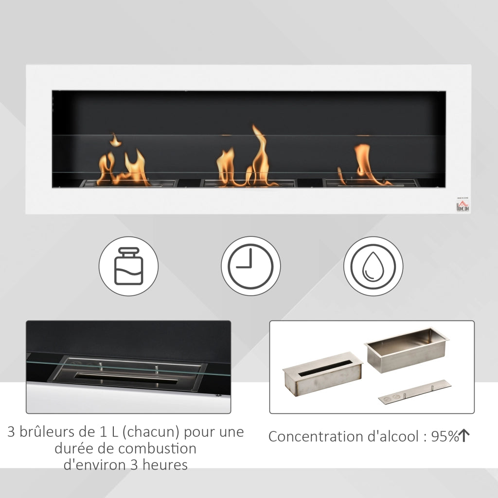 Caminetto a bioetanolo murale 3 bruciatori ¨C Minimal ¨C 120x15x40 cm acciaio inox bianco