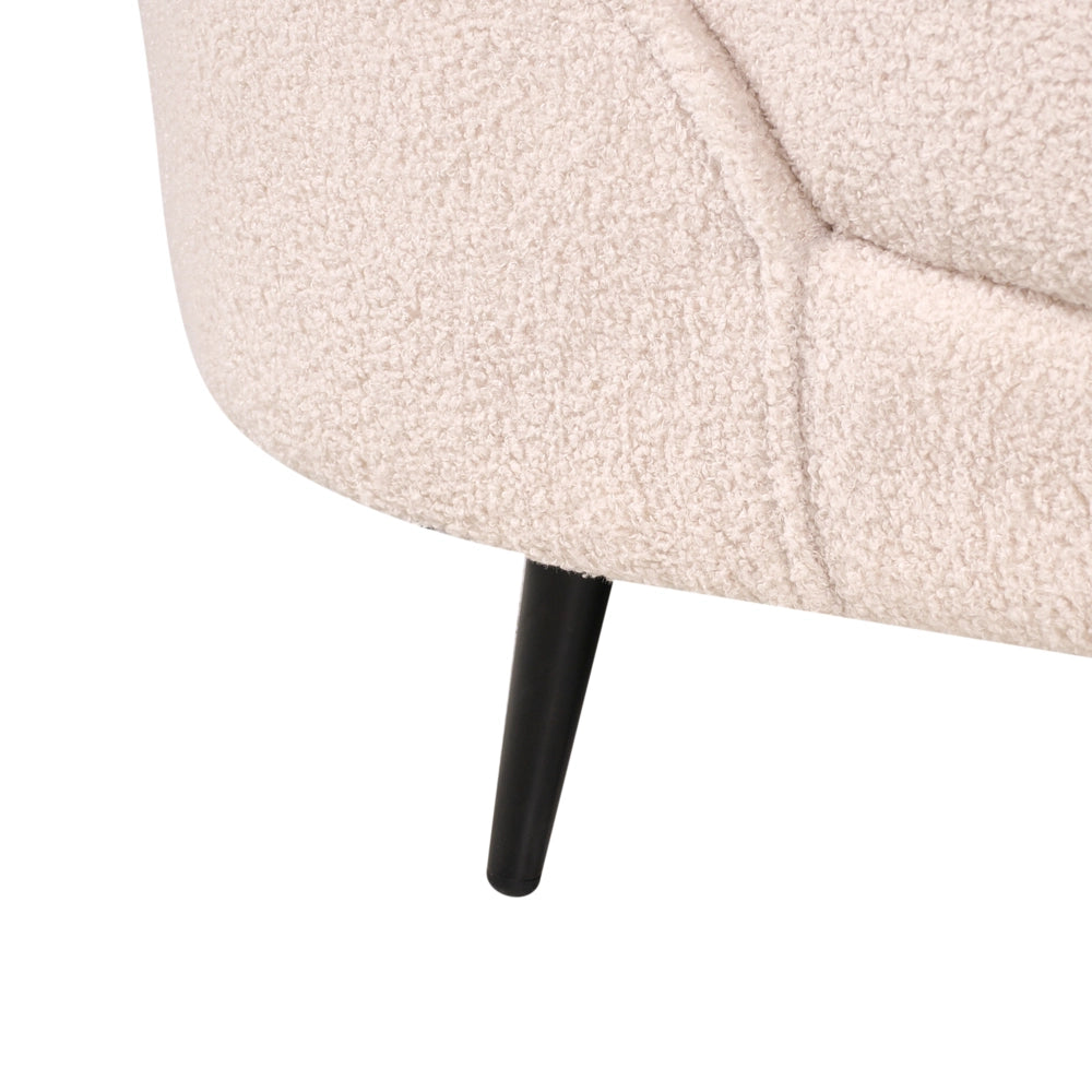 Divano tessuto bouclè beige chiaro glamour curvo in stile retrò a 2 posti con gambe metallo