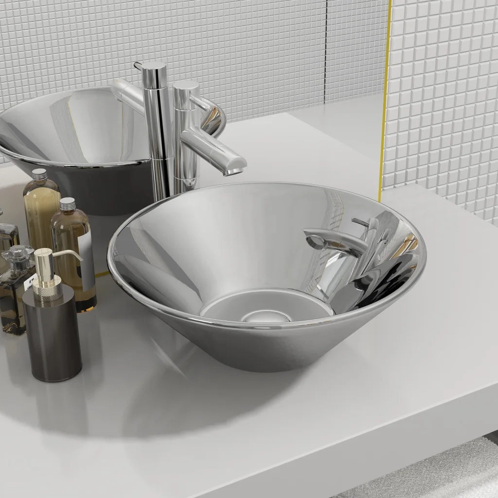 Lavandino 42x14 cm in Ceramica Argento CFW7394753