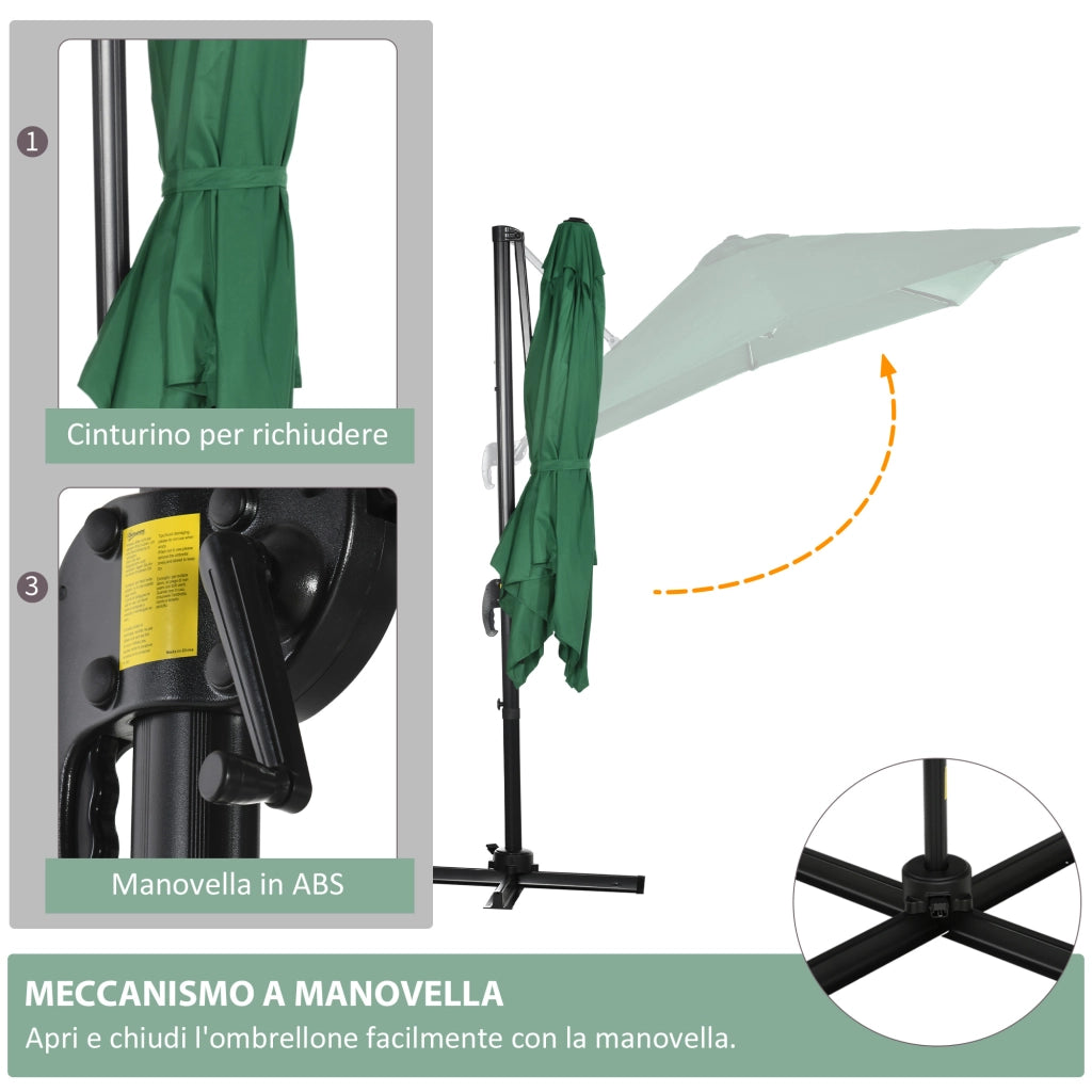Ombrellone da Giardino con Manovella ¨C Xylo ¨C 2.5x2.5m Verde Rotazione 360¡ã Parasole Regolabile