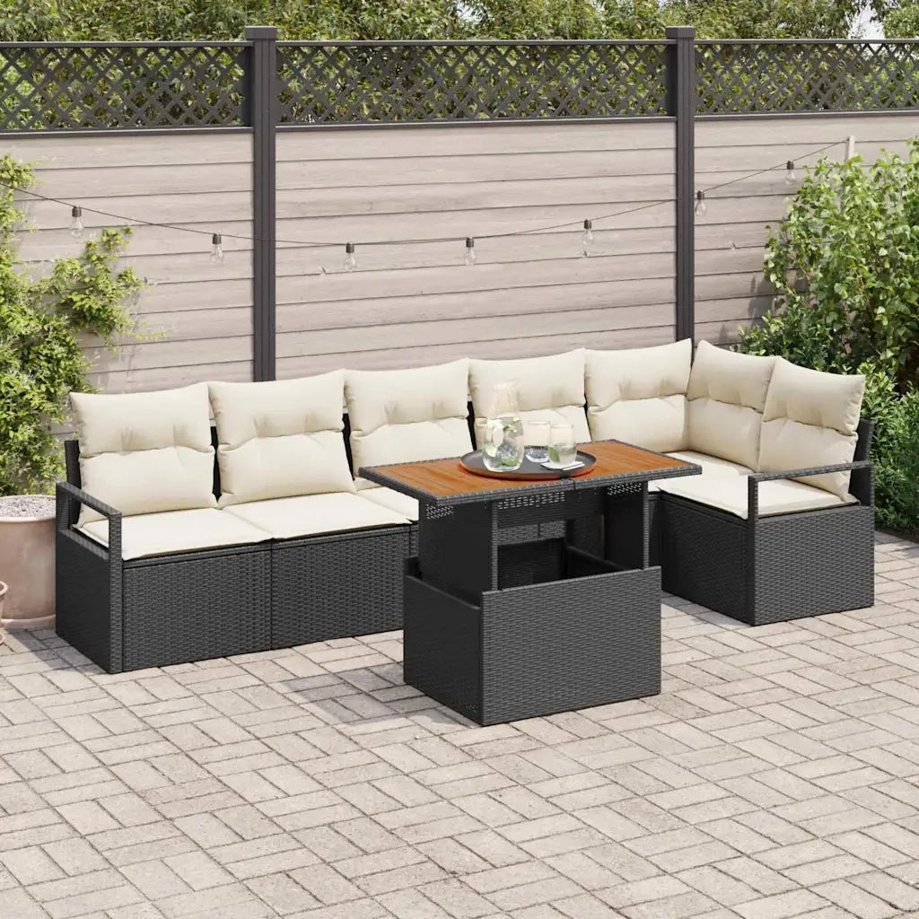 Set da Pranzo per Giardino con cuscino 7 pcs Nero e Crema 3349718