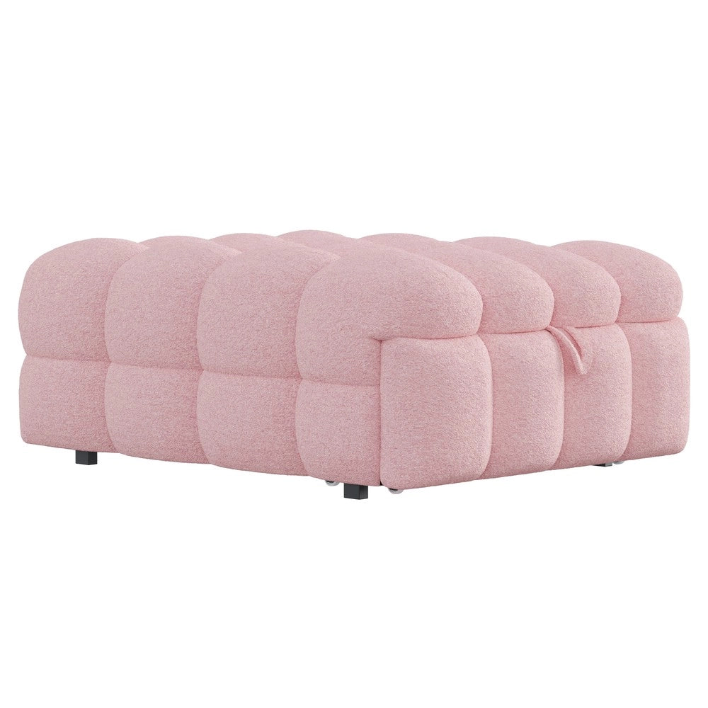 Letto Singolo Imbottito con Pouf ¨C MINIMAL ¨C Tessuto Teddy Rosa