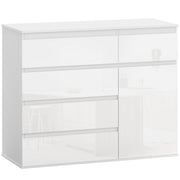 Credenza Mobile Basso 100x40x80 cm con 5 Cassetti Ripiano Regolabile in MDF Bianco Lucido