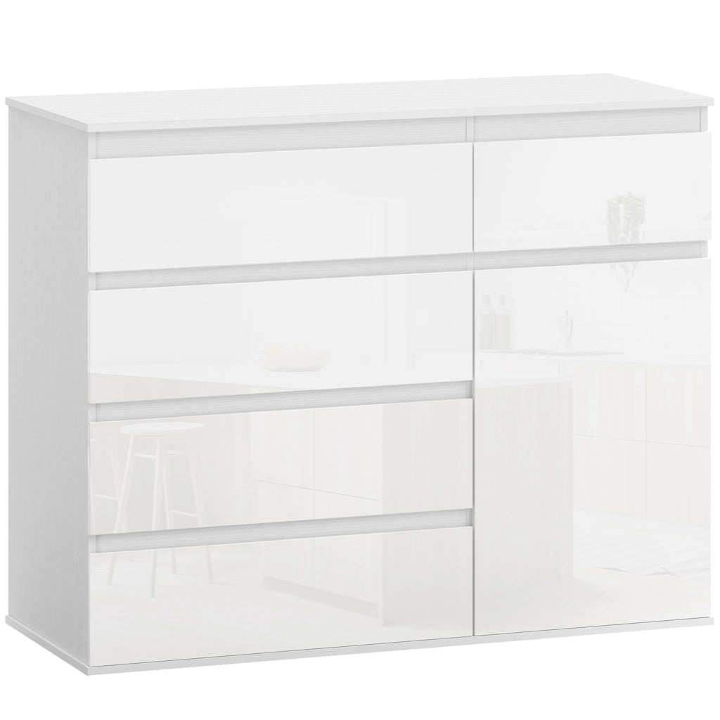 Credenza Mobile Basso 100x40x80 cm con 5 Cassetti Ripiano Regolabile in MDF Bianco Lucido