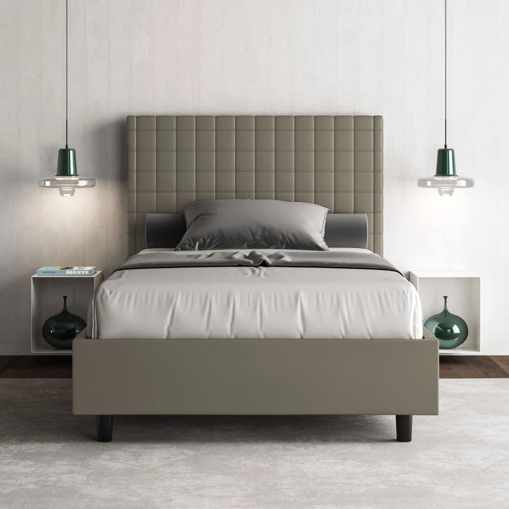 BS COM Letto una piazza e mezza con rete imbottito 110x200 similpelle cappuccino