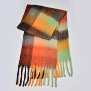 Nuova sciarpa a quadri arcobaleno, elegante, spessa, calda, lunga sciarpa a quadri con nappe