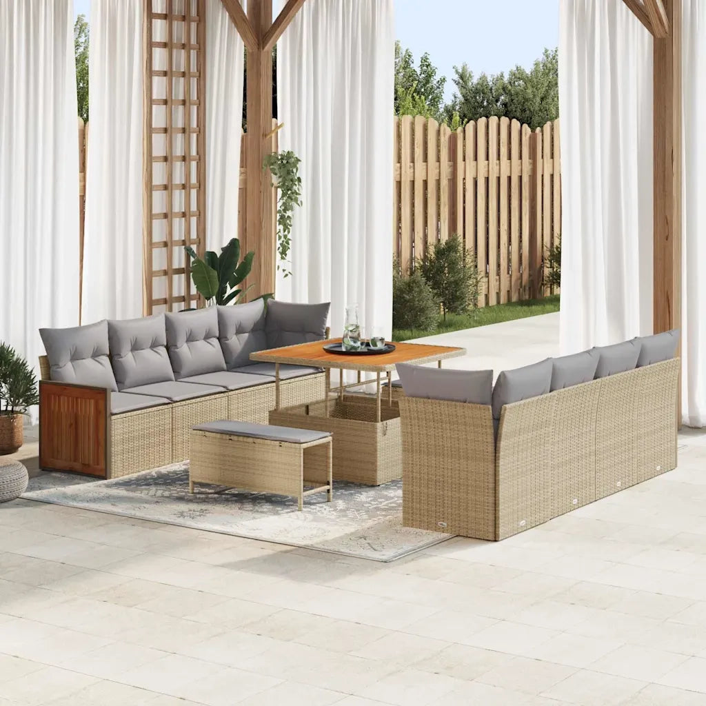 Set Divano da Giardino 12 pcs Beige e Grigio Chiaro polyrattan