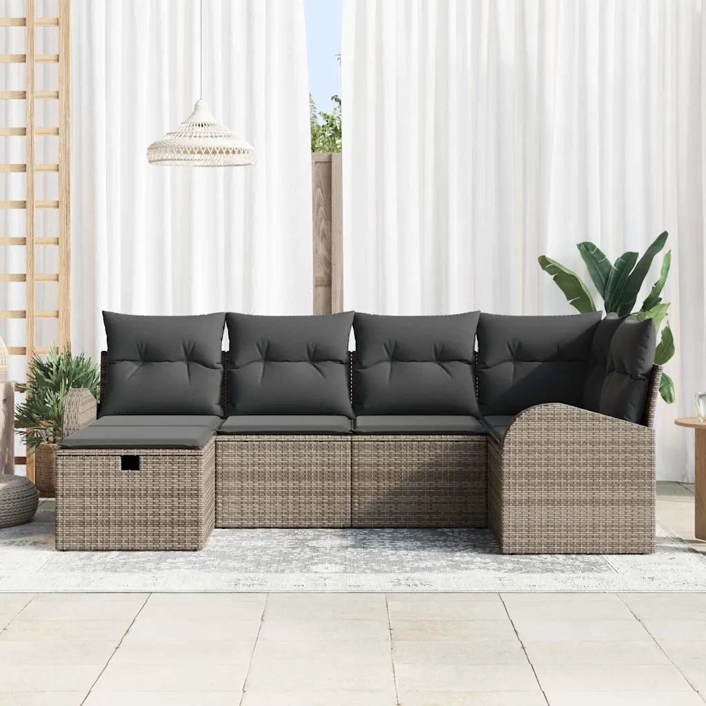 Set Divano da Giardino con cuscino 6 pcs Grigio Poly Rattan