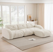 Divano modulare ad angolo in chenille; imbottitura in schiuma 32D; beige chiaro