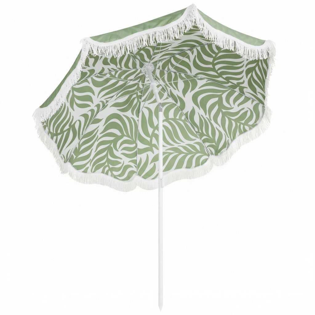 Ombrellone da Spiaggia con Frange ¨C Xylo ¨C Verde ?180cm UPF30+ Regolabile Inclinabile con Borsa