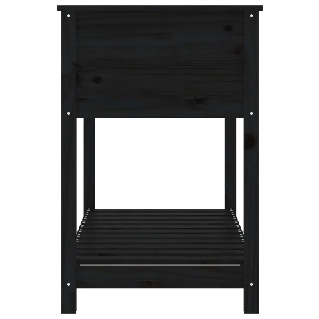 Fioriera con Mensola Nera 111,5x54x81cm Legno Massello di Pino 823791