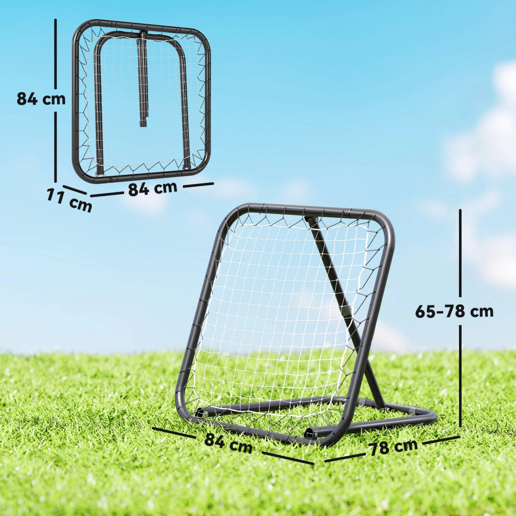 Rete di Rimbalzo da Calcio 78x84x65-78 cm con Angolazione Regolabile in Metallo Nero