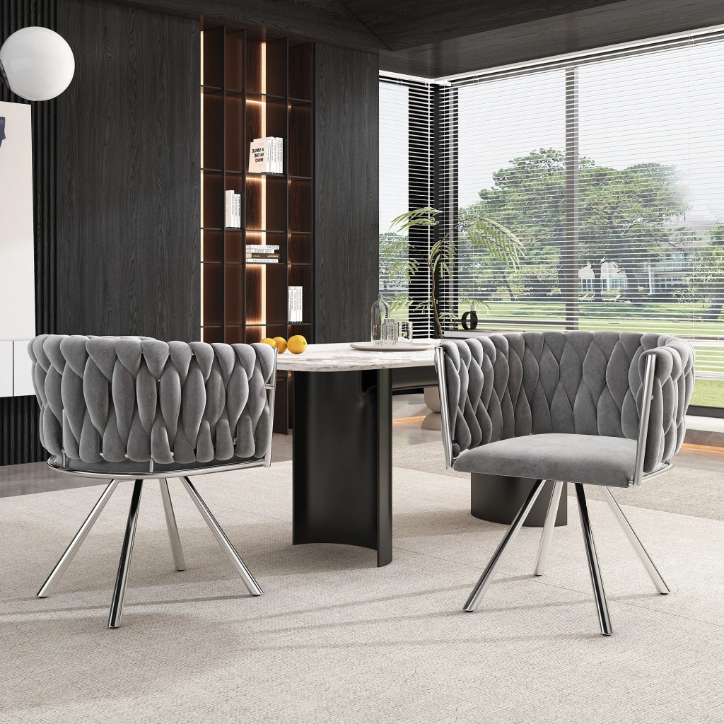 Set di 2 sedie da pranzo girevoli con schienale ergonomico e seduta imbottita in velluto grigio argento