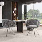 Set di 2 sedie da pranzo girevoli con schienale ergonomico e seduta imbottita in velluto grigio argento