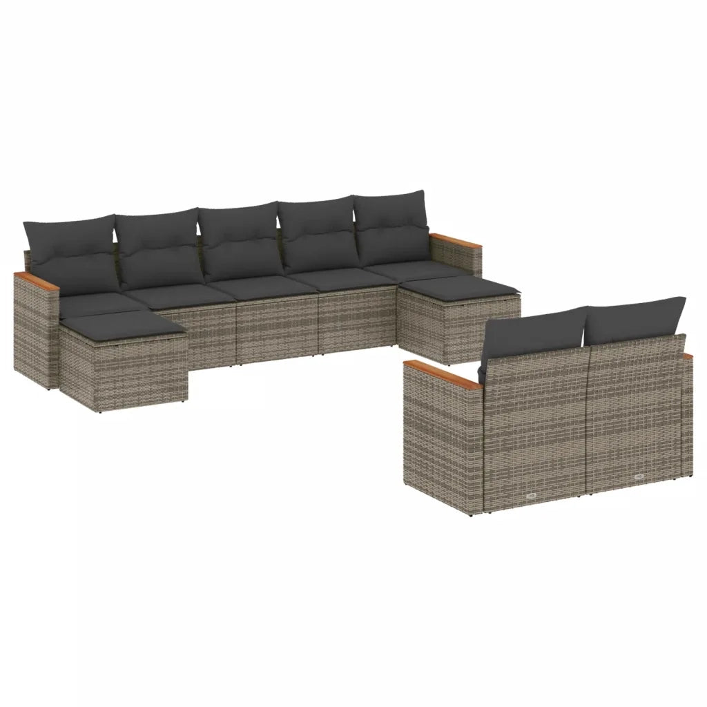 Set Divano da Giardino 9 pz con Cuscini Grigio in Polyrattan 3226403
